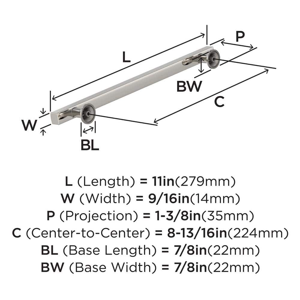 Polished Nickel 8-13/16 Inch Modern Cabinet Pull