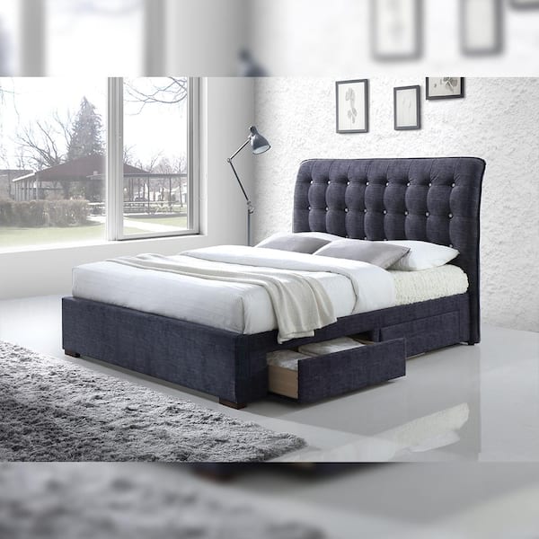 Acme Furniture Drorit Dark Gray Wood Frame Queen Platform Bed with Storage