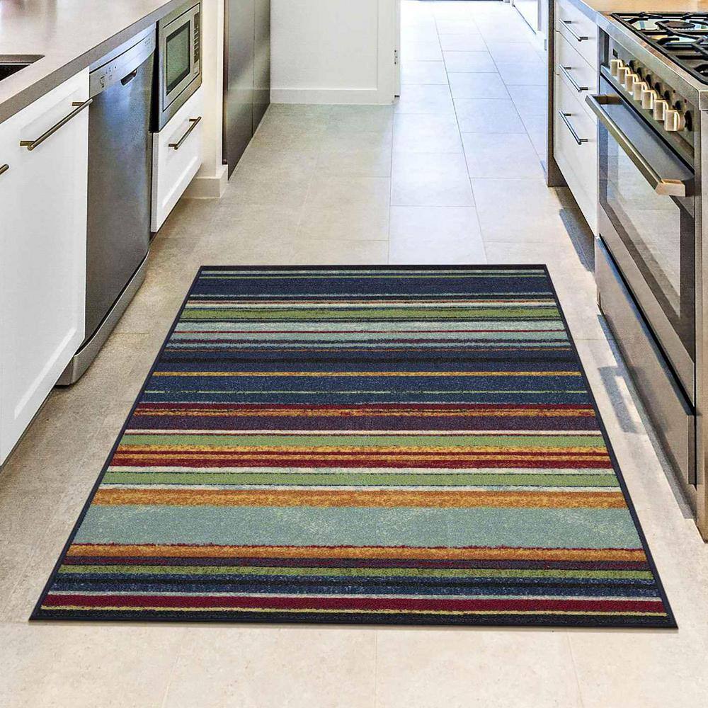 Multicolor Striped Non-Slip Synthetic Area Rug 3'3" x 5'