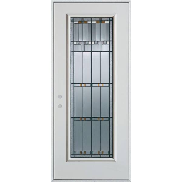 Stanley Doors 32 in. x 80 in. Right-Hand Architectural Full Lite Decorative Painted White Steel Prehung Front Door