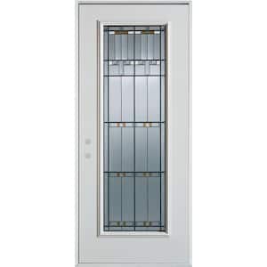36 in. x 80 in. Right-Hand Architectural Full Lite Decorative Painted White Steel Prehung Front Door