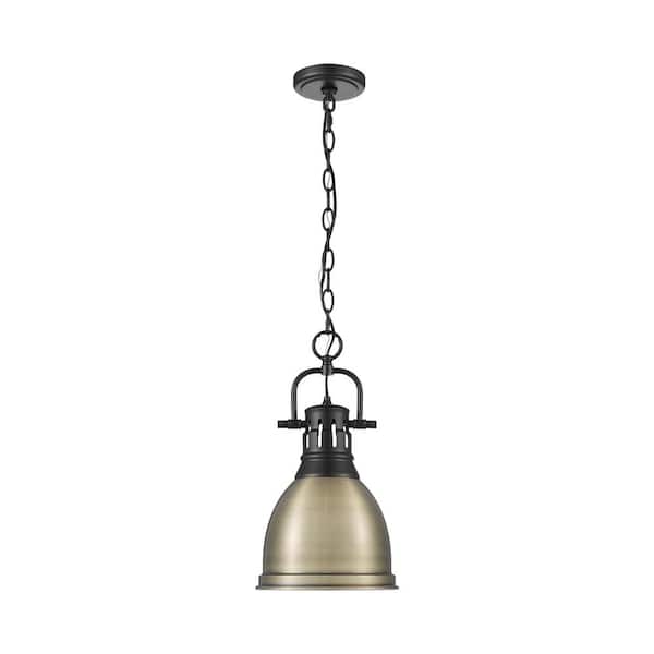 Golden Lighting Duncan 100-Watt 1-Light Matte Black Pendant Light with Gold Shade and No Bulbs Included
