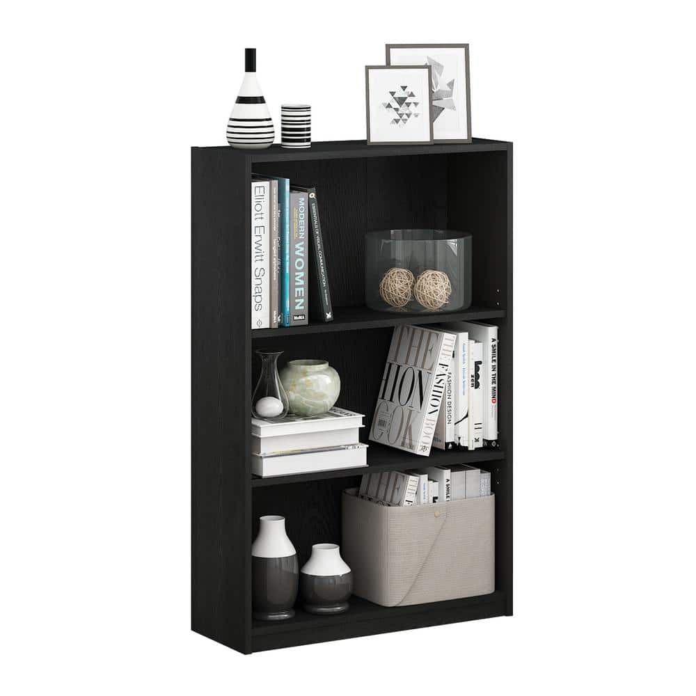 Adjustable Blackwood 3-Tier Wood Bookcase with Adjustable Shelves