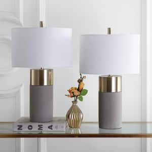 Oliver 24 in. Grey Cylinder Table Lamp with Off-White Shade (Set of 2)