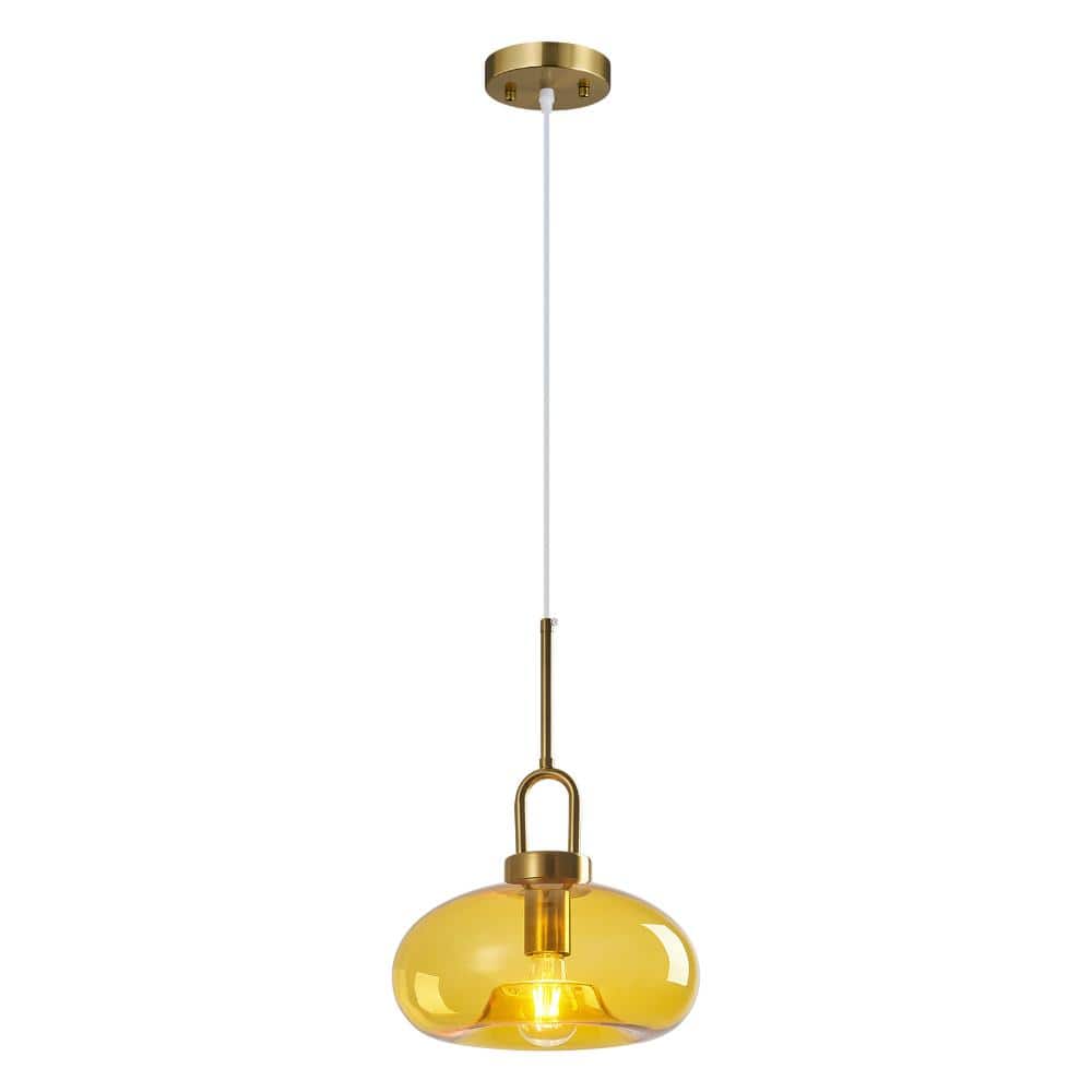 60W 1-Light Yellow Glass Brushed Gold Pendant Light Adjustable Cord For Kitchen Island Dining Room Bedroom price history on PriceWatchPro