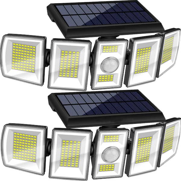 Operfurni 5-Heads Outdoor Solar Black Integrated LED Area Security ...