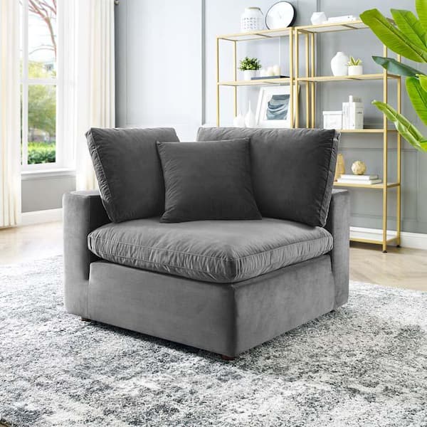 MODWAY Commix 1 Piece Gray Velvet 1 Seat Corner Symmetrical