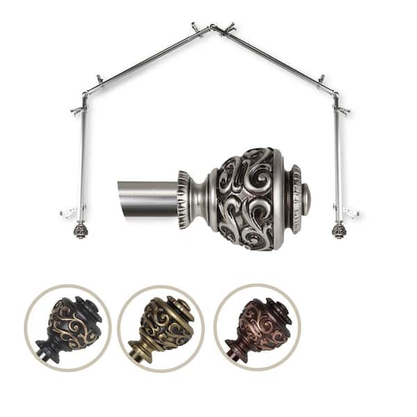 EMOH 13/16" Dia Adjustable 4 Sided Bay Window Curtain Rod 28 to 48" (each side) in Satin Nickel with Diana Finials