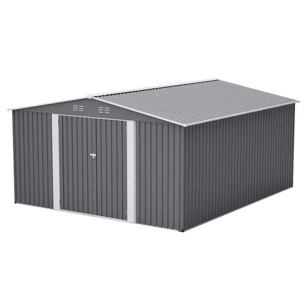 14 ft. W x 12 ft. D Outdoor Metal Shed with Double Doors Gray (168