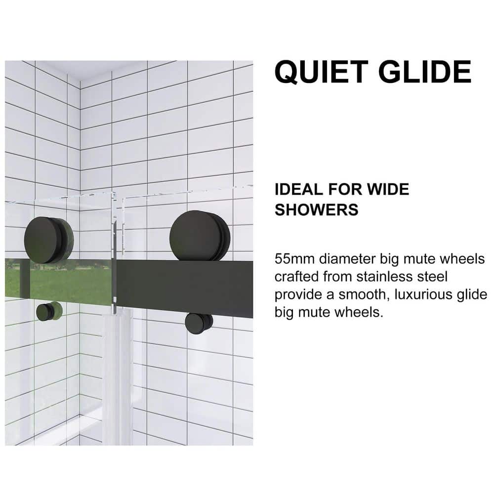 56-60" Frameless Clear Glass Double Sliding Shower Door in Matte Black