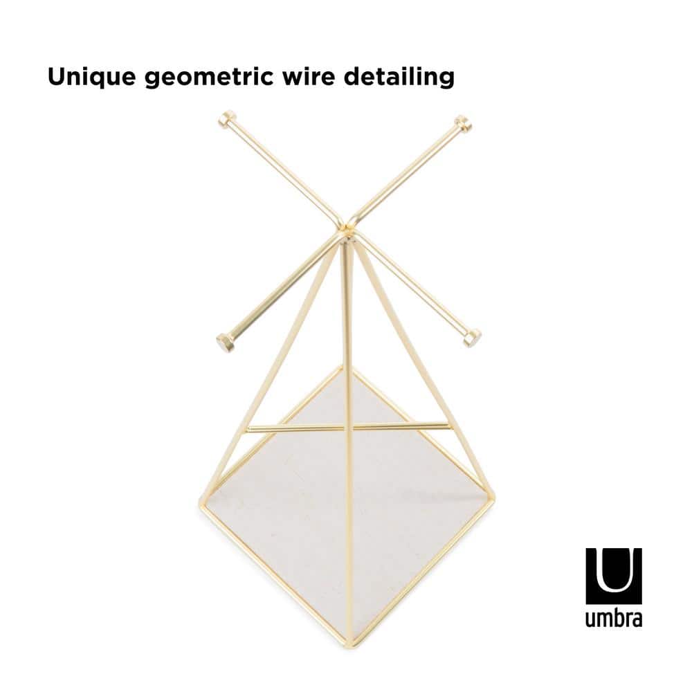 Matte Brass Steel Pyramid Jewelry Stand with Linen Base