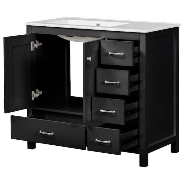 36 in. W x 18 in. D x 33.9 in. H Bathroom Black Linen Cabinet