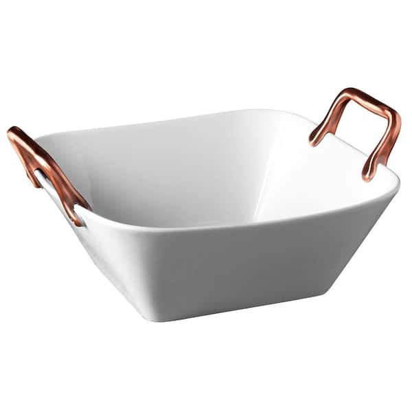 Denmark Square White Porcelain Serving Platter with Copper Handles 11.20 in. Chip Resistant