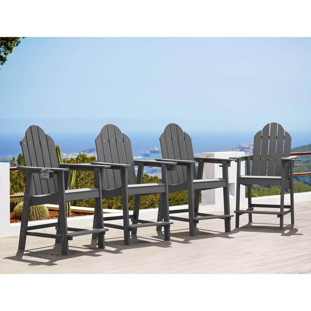 Hampton Dark Gray Plastic Patio Tall Adirondack Chair Weather Resistant Outdoor Bar Stool with Cup Holder (Set of 4) price history on PriceWatchPro