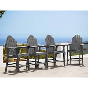 Hampton Dark Gray Plastic Patio Tall Adirondack Chair Weather Resistant Outdoor Bar Stool with Cup Holder (Set of 4)