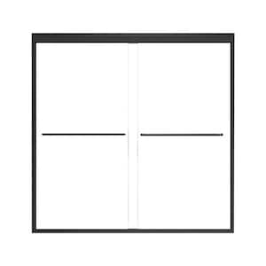 60 in. W x 56 in. H Sliding Semi-Frameless Tub Door in Matte Black Finish with 1/4 in. (6 mm) Clear Glass