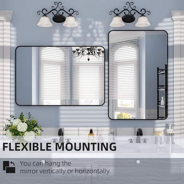 Odin 60 in. W x 36 in. H Tempered Glass Matte Black Rectangular Framed Wall Bathroom Vanity Mirror