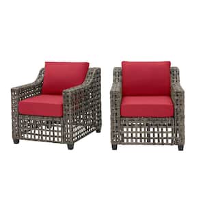 Briar Ridge Brown Wicker Outdoor Patio Deep Seating Lounge Chair with CushionGuard Chili Red Cushions (2-Pack)