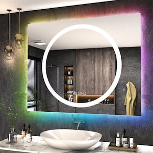 40 in. W x 32 in. H Rectangular Frameless RGB Backlit, LED Frontlit Anti-Fog Tempered Glass Wall Bathroom Vanity Mirror