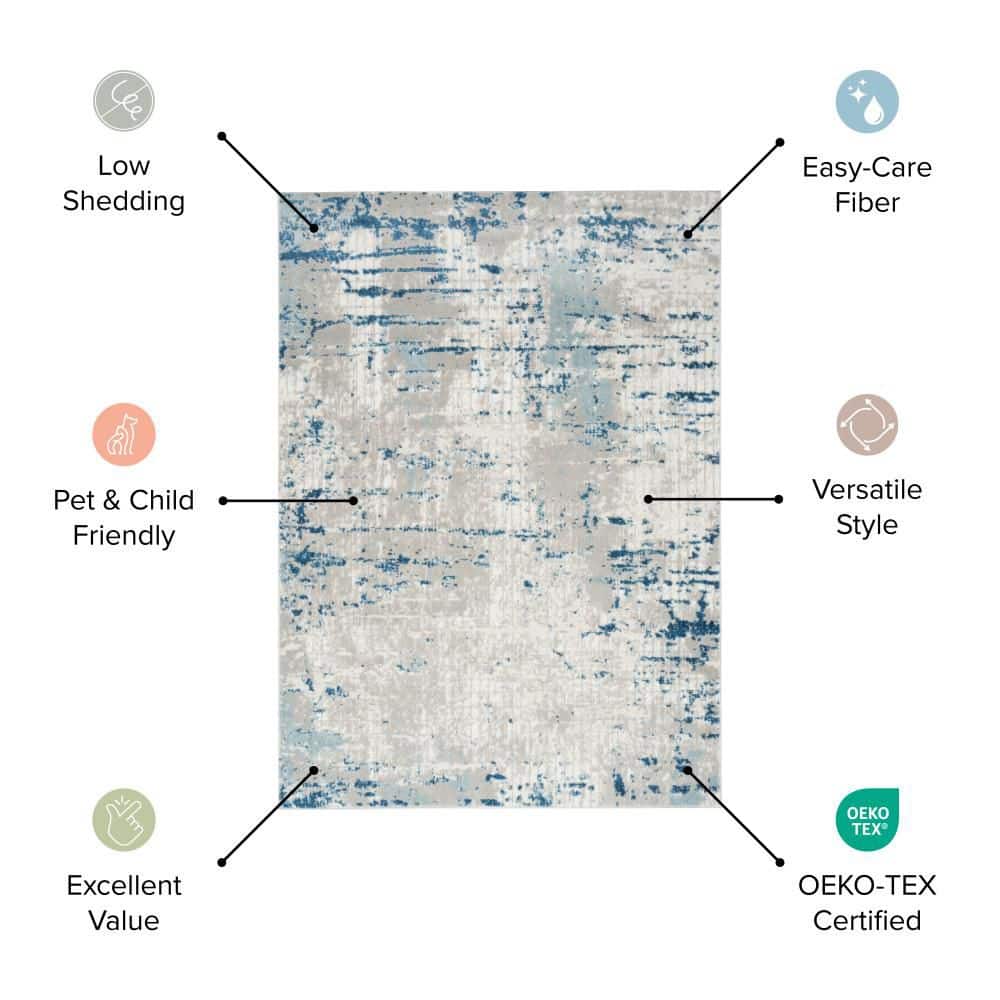 Concerto Beige Grey Abstract Synthetic Runner Rug 2'2" x 10'