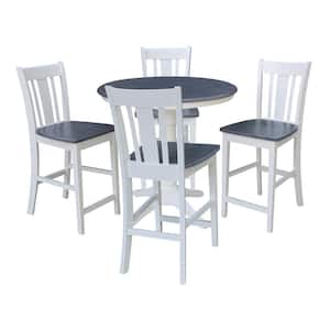 Set of 5-pcs - White/Heather Gray 36 in. Solid Wood Counter-Height Pedestal Table and 4 Stools