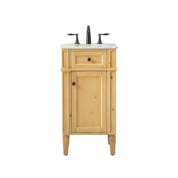 Unbranded Timeless Home 18 in. W x 19 in. D x 35 in. H Single Bathroom Vanity in Natural Wood with White Marble