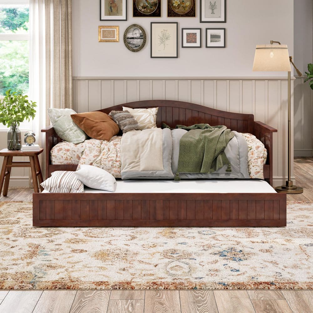 Nantucket Walnut Twin Wood Daybed with Trundle and Drawer