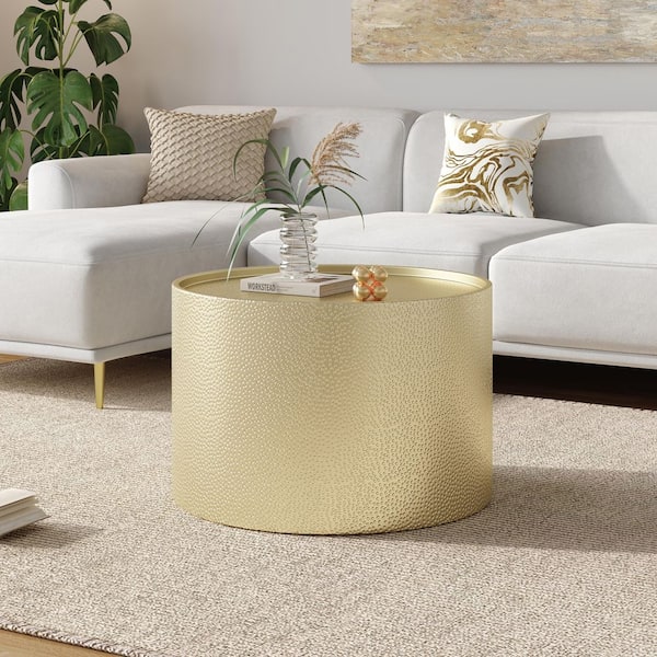Noble House Braeburn 26 in. Gold Round Metal Top Coffee Table