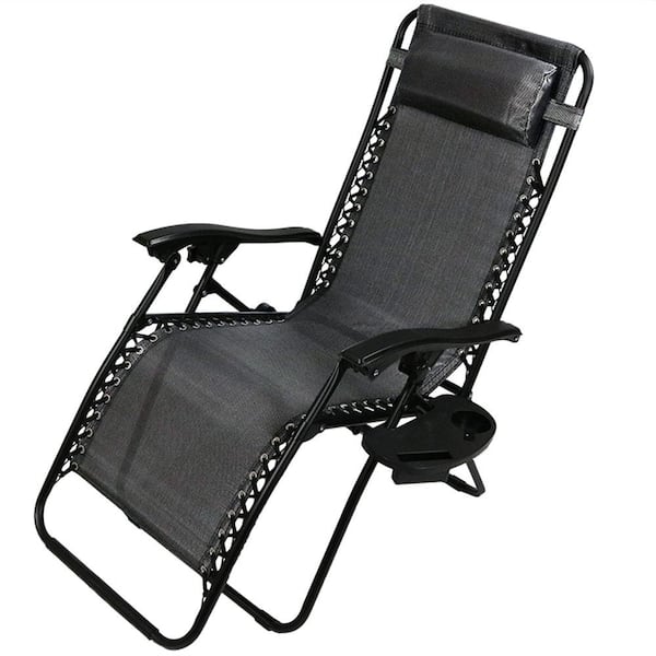 Sunnydaze Zero Gravity Charcoal Lawn Chair with Pillow and Cup Holder