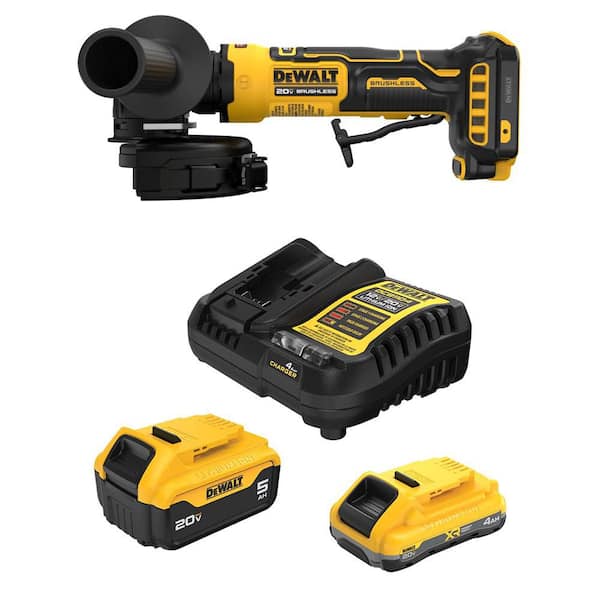 ATOMIC 20V MAX Lithium-Ion Cordless 4-1/2 in. Angle Grinder with Paddle Switch with 4 Ah and 5 Ah Batteries and Charger