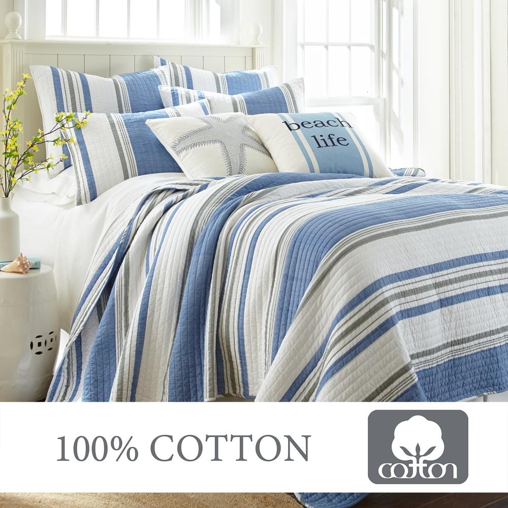 Nautical Blue and White Cotton Full Quilt Set