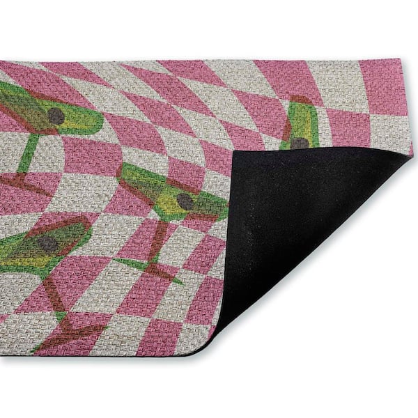 Bright Retro Cocktail Glasses Purple 18 in. x 30 in. Polyester Non-Slip Outdoor Door Mat