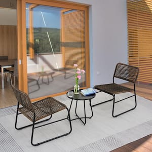 Patio Furniture Set 3-Piece Mixture Pattern PE Rattan Steel Frame, Brown and Black (Include 2-Piece Chairs and 1-Table)