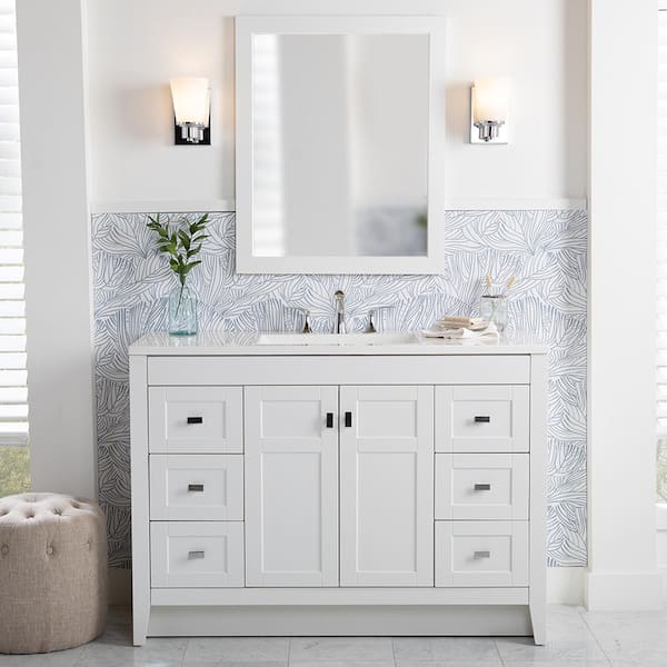 Home Decorators Collection Bladen 48 in. W x 19 in. D x 35 in. H Single Sink Freestanding Bath Vanity in White with White Cultured Marble Top