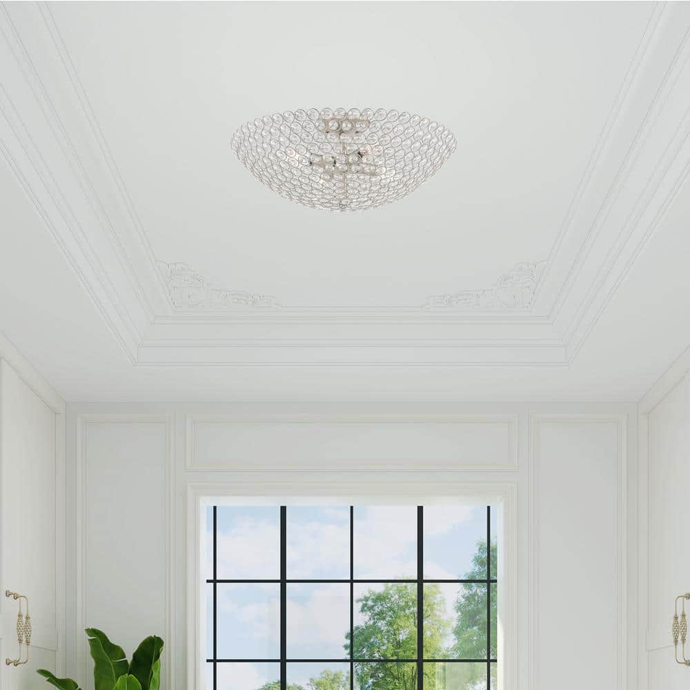 Cassandra Brushed Nickel 4-Light Crystal Bowl Ceiling Fixture
