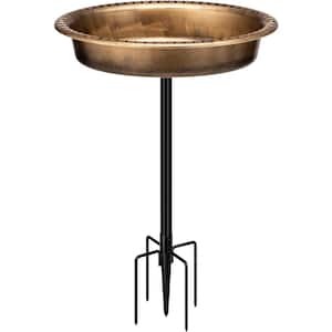 29 in. H Oval Polyresin Garden Birdbath with Metal Stake in Copper