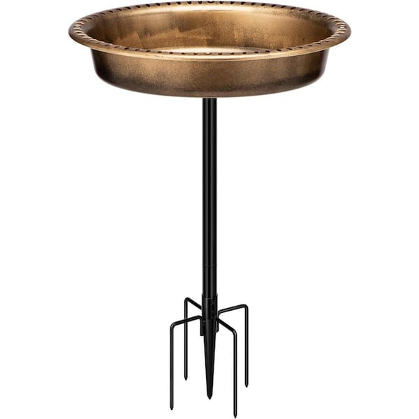 VIVOHOME 29 in. H Oval Polyresin Garden Birdbath with Metal Stake in Copper