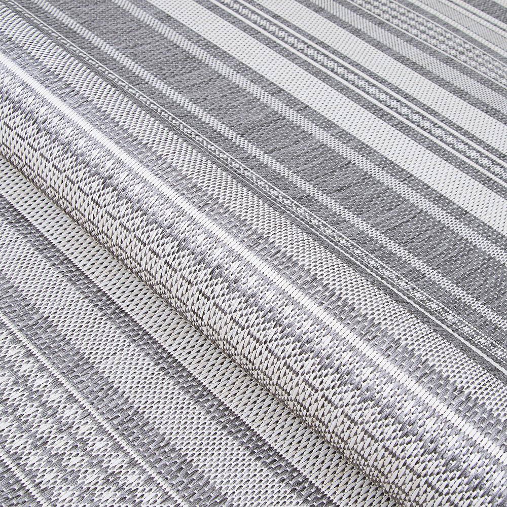 Champagne-Grey Stripe Transitional 5' x 7' Synthetic Area Rug
