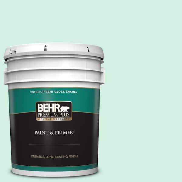 BEHR PREMIUM PLUS 5 gal. #P420-1 Spring Frost Semi-Gloss Enamel Exterior Paint & Primer