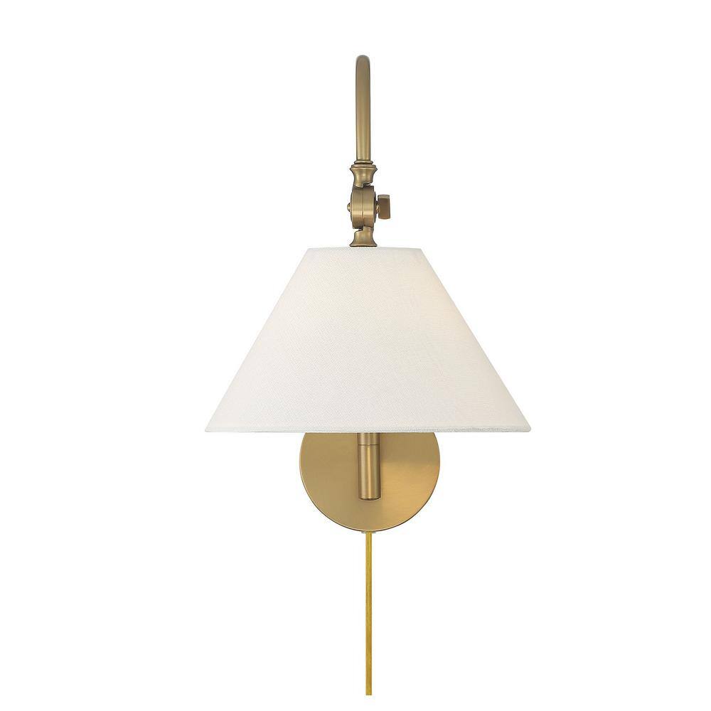Meridian Adjustable Arm 16" Wall Sconce in Natural Brass with White Shade