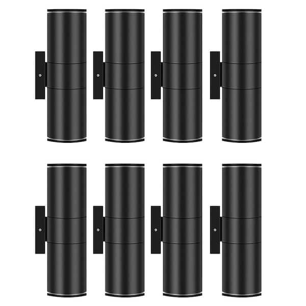 11.5 in. Black Aluminum Modern Indoor and Outdoor Cylinder LED Wall Lantern Scone (Set of 8)