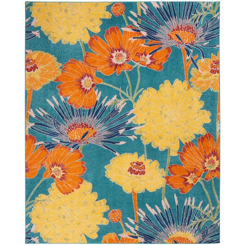 Nourison Allur Turquoise Multicolor 9 ft. x 12 ft. Botanical ...