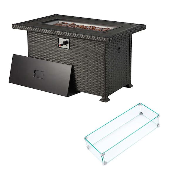 Miscool TAY Black 50 in. x 30 in. x 25 in. H Rectangle Metal Outdoor Fire Pit Table, Auto-Ignition