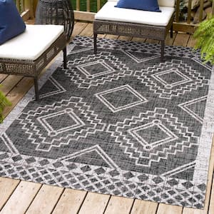 Marokko Diamond Tribal Medallion Black/Ivory 3 ft. x 5 ft. Indoor/Outdoor Area Rug