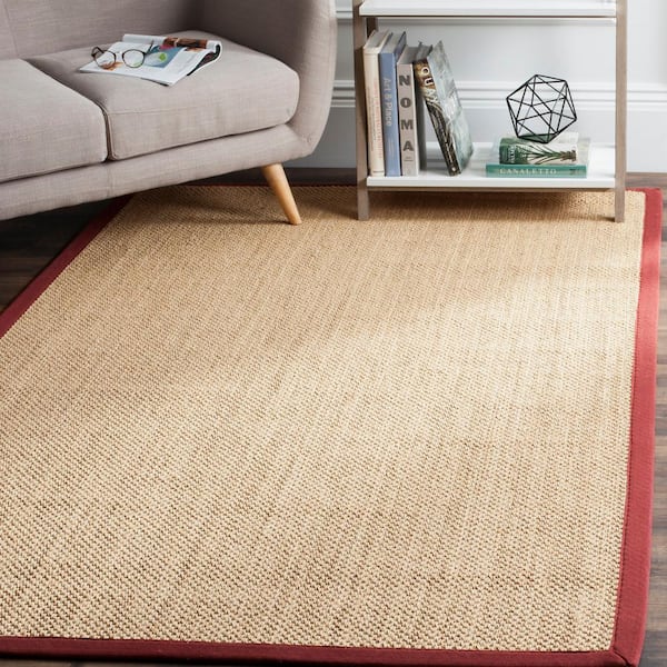 Natural Fiber Maize/Burgundy 6 ft. x 6 ft. Woven Border Square Area Rug