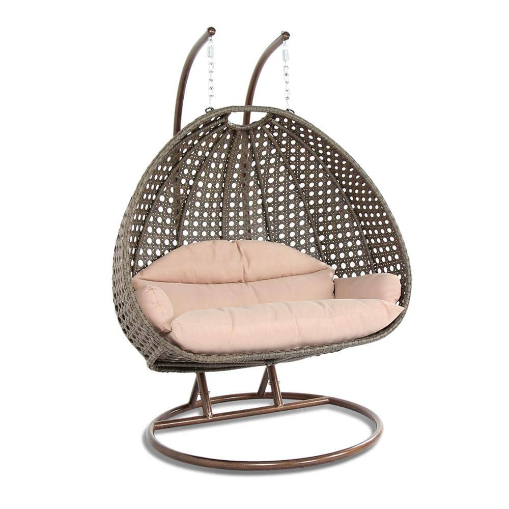 Reviews for Leisuremod Beige Wicker Hanging 2-Person Egg Swing Chair ...