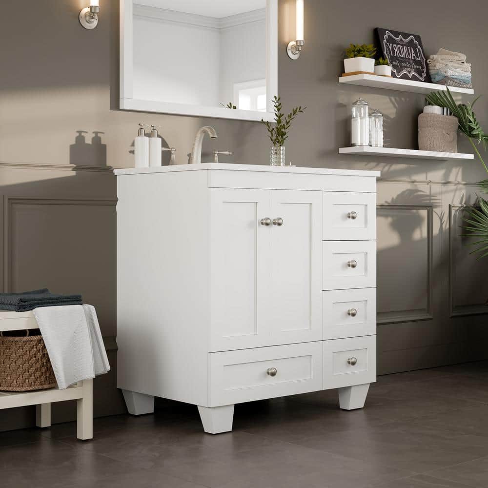 White 30" Bathroom Vanity with Carrara Quartz Top