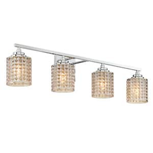 Genoa 33.5 in. 4-lights Chrome Vanity Light with Cut Crystal Glass Shade