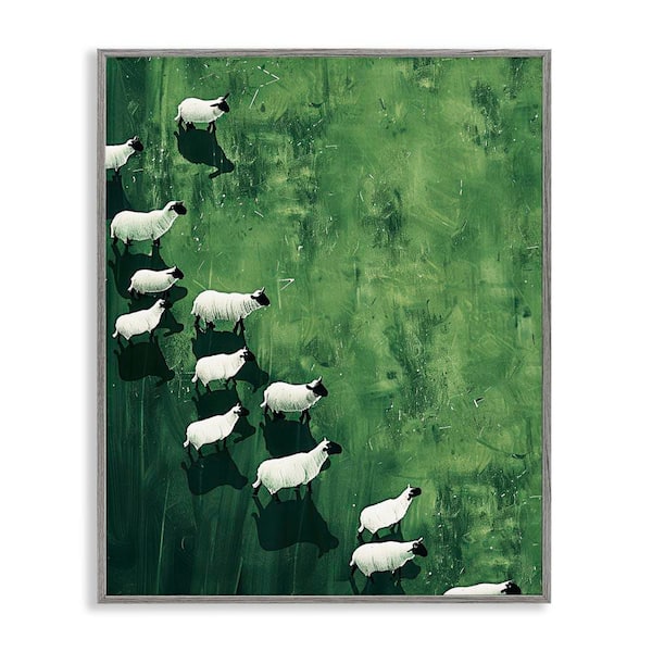 Stupell Industries Wandering Sheep Abstraction by Arlington Prints Gray Framed Animal Giclee Art Print 20 in. x 16 in.