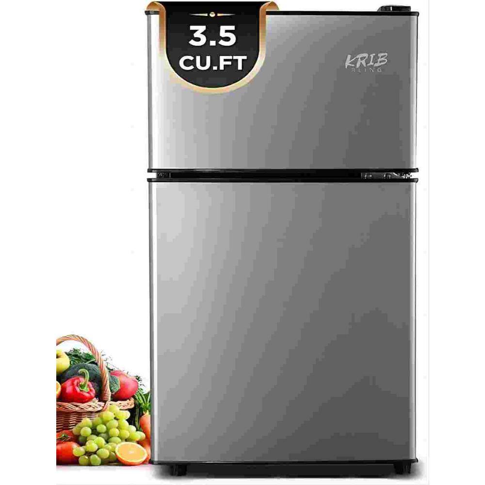 Deeshe 3.5 cu. ft. Compact Refrigerator Mini Refrigerator in Silver with Freezer Small Refrigerator with 2 Door